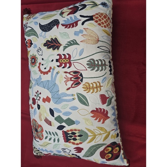 Down Filled Colorful Embroidered Tassel Rectangular Lumbar Throw Pillow 15"x26" - Picture 9 of 9